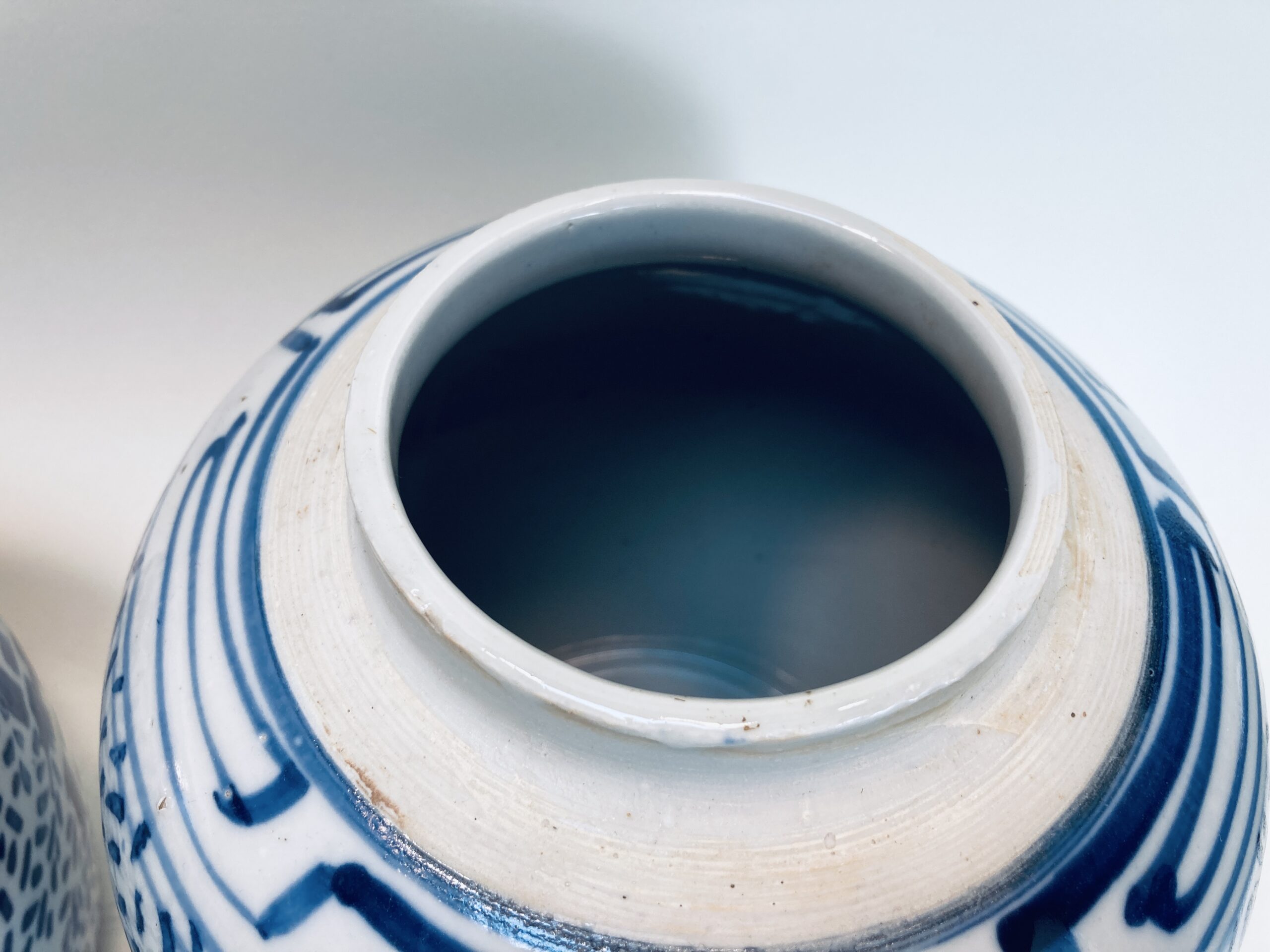 Pair of Chinese Blue and White 'Double Happiness' Jars with Lids Pair of Chinese Blue and White 'Double Happiness' Jars with Lids