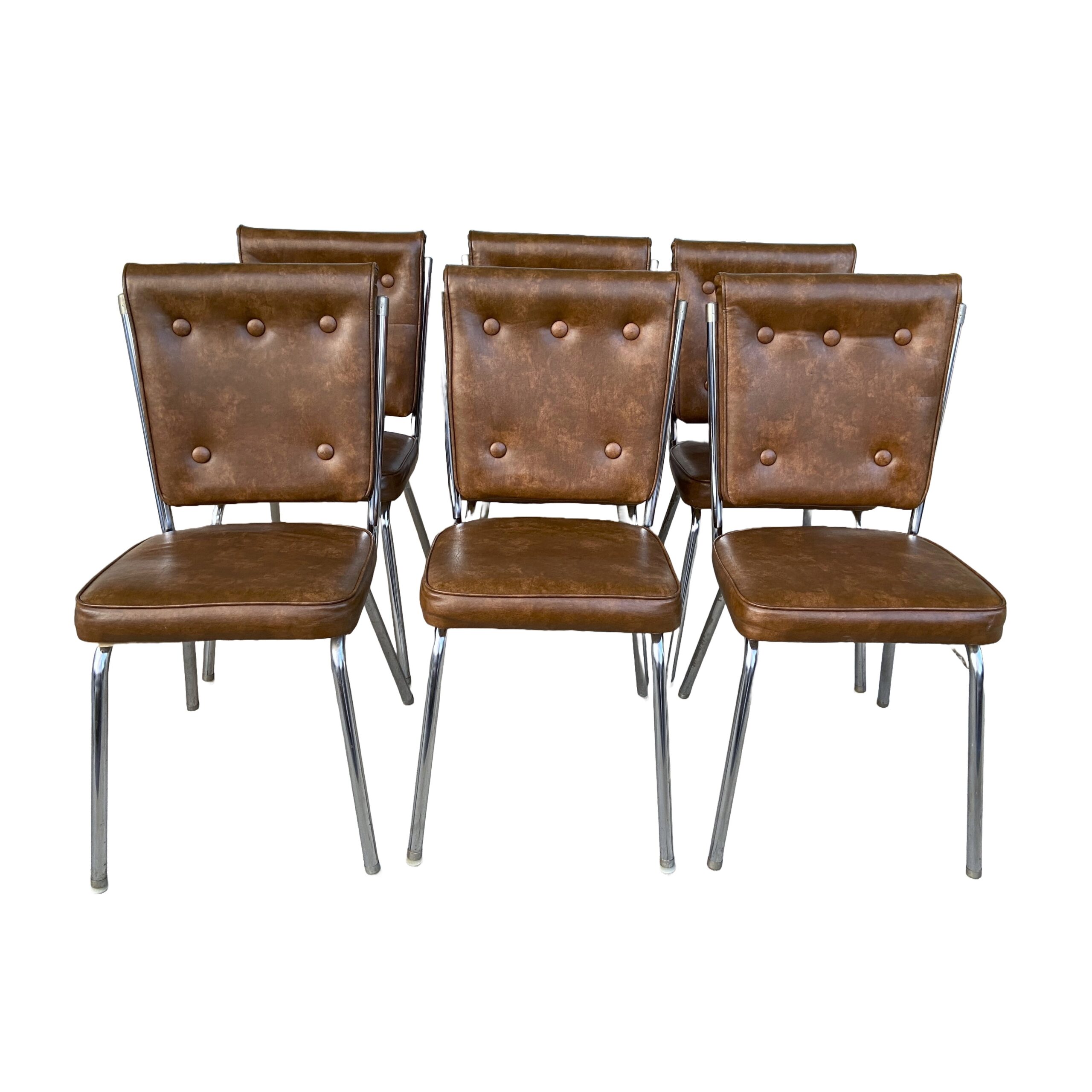 Set of 6 Mid-Century Modern Leather and Chrome Dining Chairs