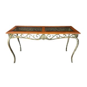 Iron, Glass, and Oak Sofa Table