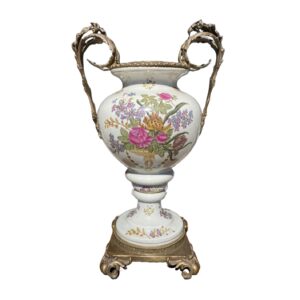 Porcelain and Bronze Hand-Painted Vase with Floral Design