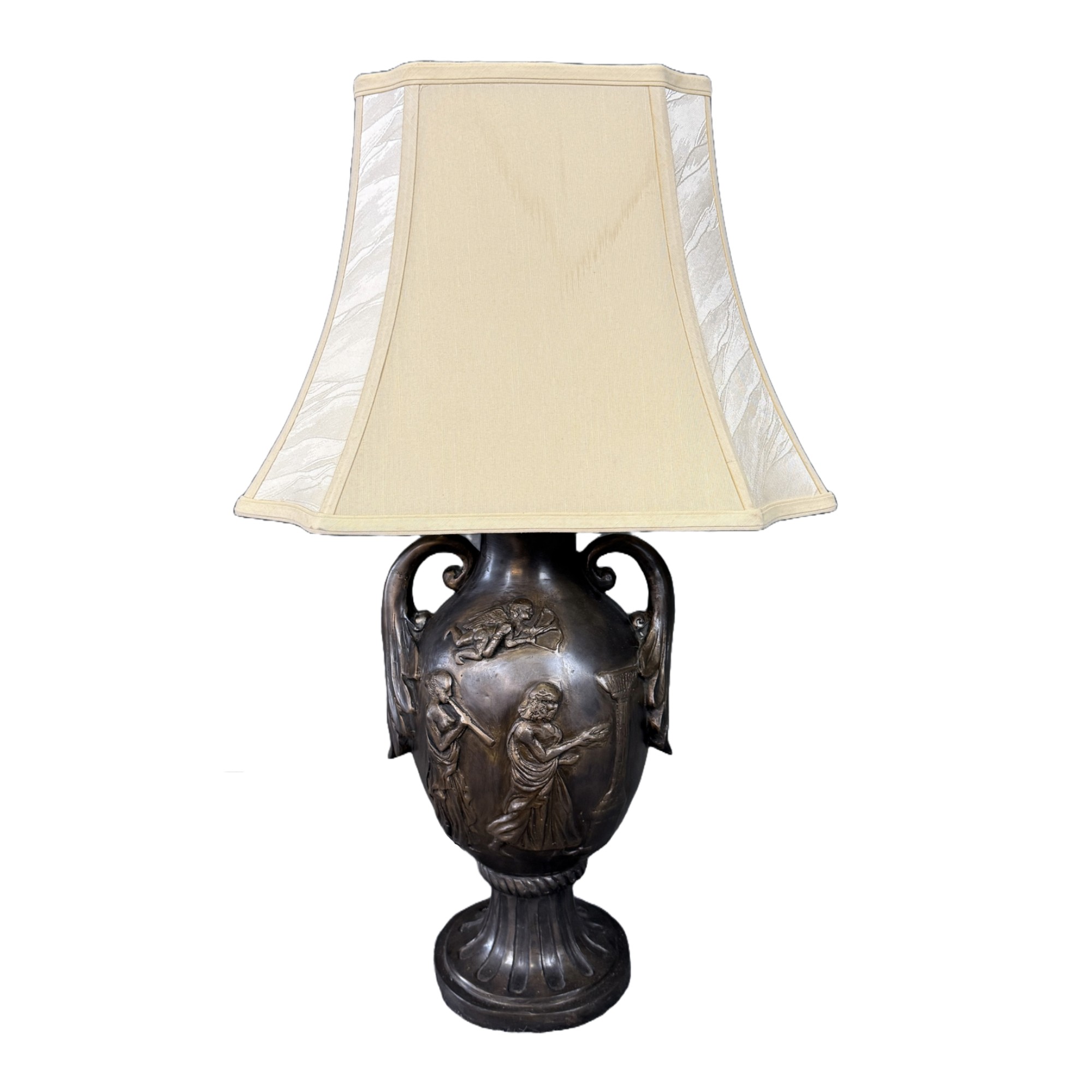 Heavy Greek Themed Metal Lamp & Shade