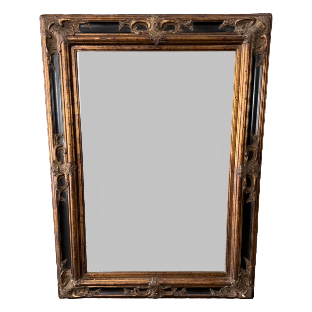 Large Contemporary Black and Gold Beveled Mirror