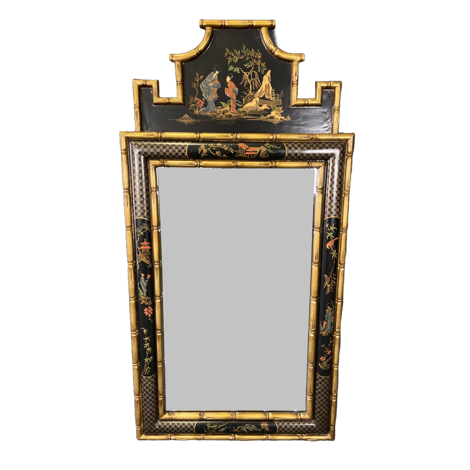 Tall Black & Gold Asian Mirror
