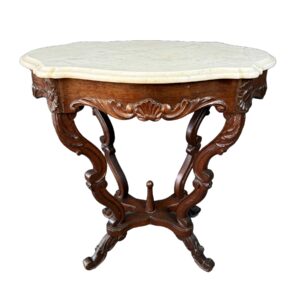 Antique Solid Mahogany Shaped Marble Top End Table