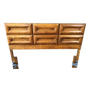 Mid-Century Oak Queen Size Headboard with Metal Frame