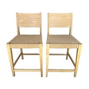 Pair of Counter-Height Bar Stools with Woven Rope Seats