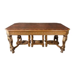 Late 1800's European Made Heavily Carved Burled Walnut Dining Table