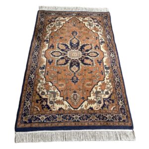 4x5 Orange and Blue Hand-Knotted Area Rug
