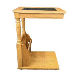 C-Shaped Oak Table with Beveled Glass Top