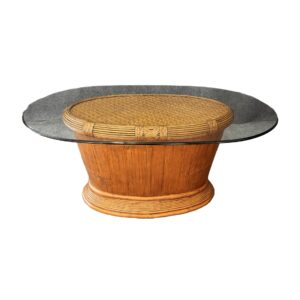 Rattan & Wicker Oval Glass Top Coffee Table
