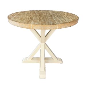 Rustic Round Distressed Oak Side Table