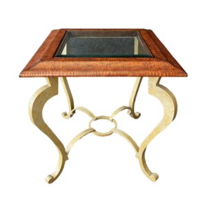 Artistica White Metal and Alligator Glass Top Table