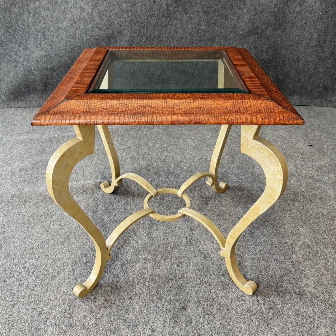 T907 (1) Artistica White Metal and Alligator Glass Top Table