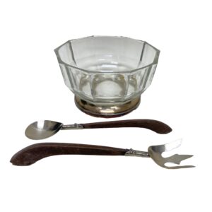 Decagonal Glass Salad Bowl with Utensils