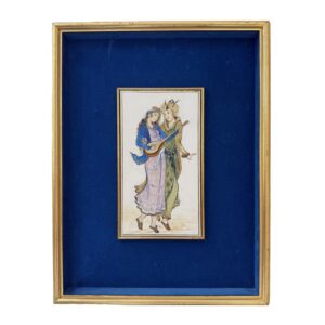 Original Colorful Vintage Oil on Paper of Couple