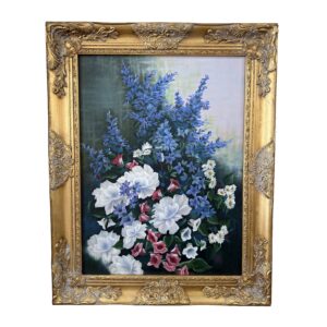 Oil on Canvas of Floral Arrangement in Gold Frame Signed Rita