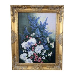 Oil on Canvas of Floral Arrangement in Gold Frame Signed Rita