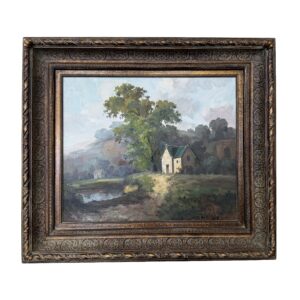 Original Oil on Canvas of Cottage by Pond Landscape