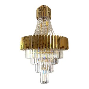 Tiered Gold Chandelier with Faceted Crystal Drops
