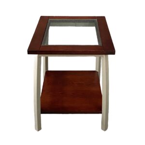 Charleston Forge Oak and Metal Glass Top Side Table