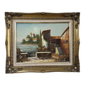 Original Mid-Century Italian Seaside Villa, Oil on Canvas