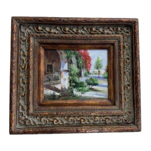 Oil on Canvas of Courtyard in Heavily Decorated Frame