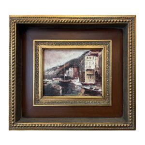Original Textured Oil on Canvas of Harbor in Ornate Shadowbox Frame