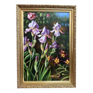 Original Oil on Canvas of Purple Dew-Kissed Irises