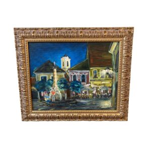 Original Oil on Masonite Painting of Street Cafe at Night Signed Mezei