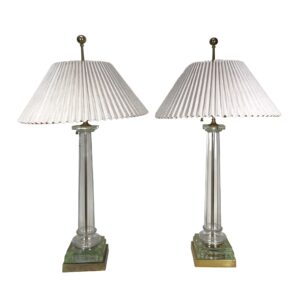 Pair of Brass & Glass Lamps & Shades