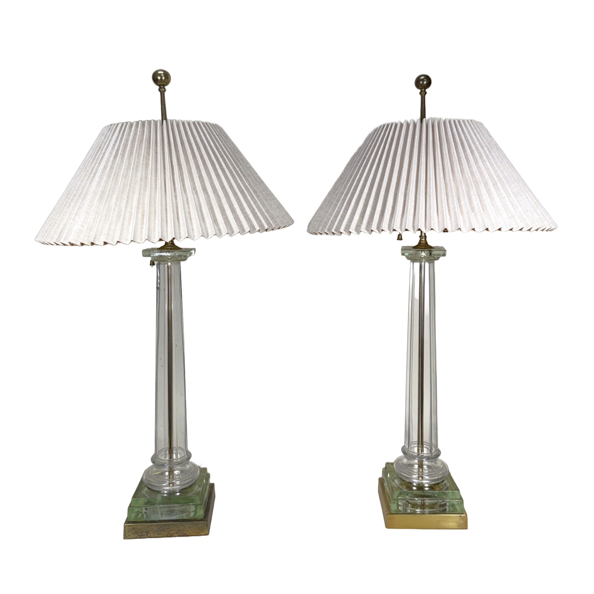 Pair of Brass & Glass Lamps & Shades