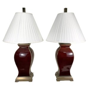 Pair of Uttermost Red Porcelain Lamps & Shades