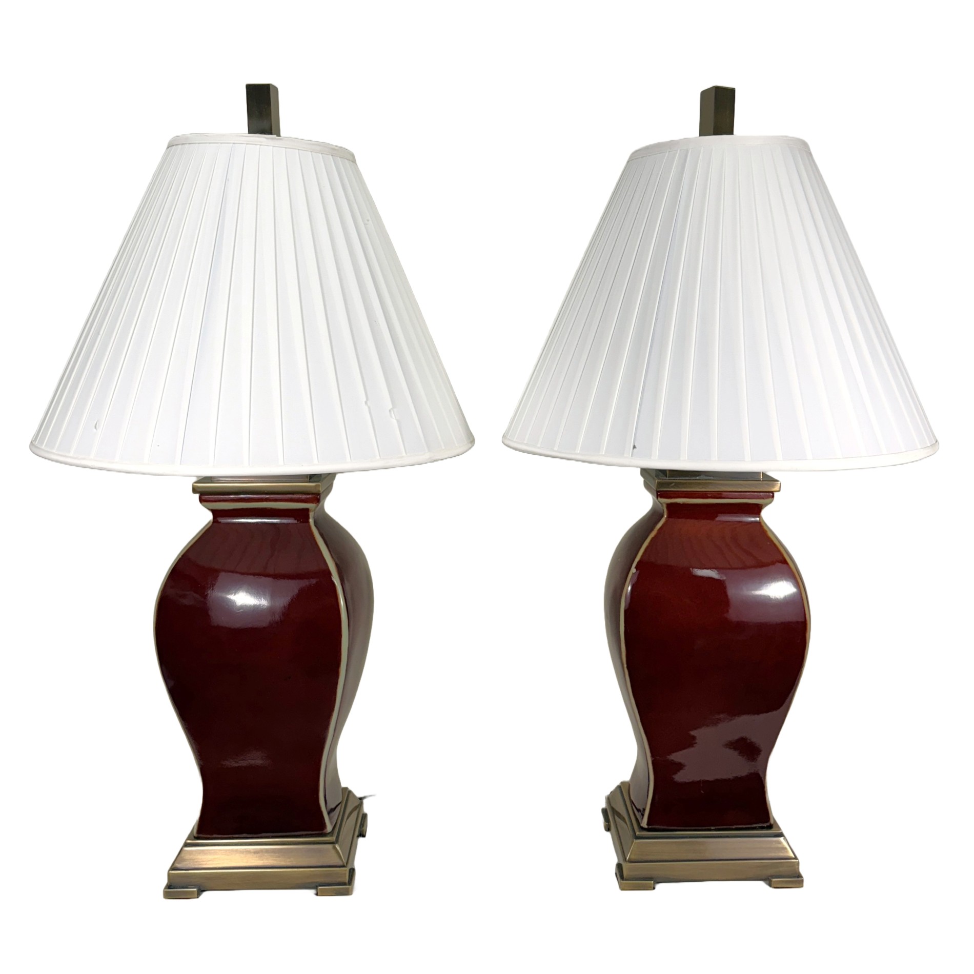 Pair of Uttermost Red Porcelain Lamps & Shades