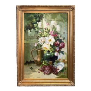 Original Still Life Oil on Canvas of Flowers & Grapes