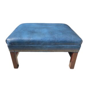 Old Hickory Tannery Blue Leather Footstool/Ottoman with Nail Head Trim