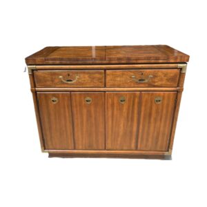 Walnut Mid Century Modern Campaign Style Fold Over Top Bar Server by Drexel