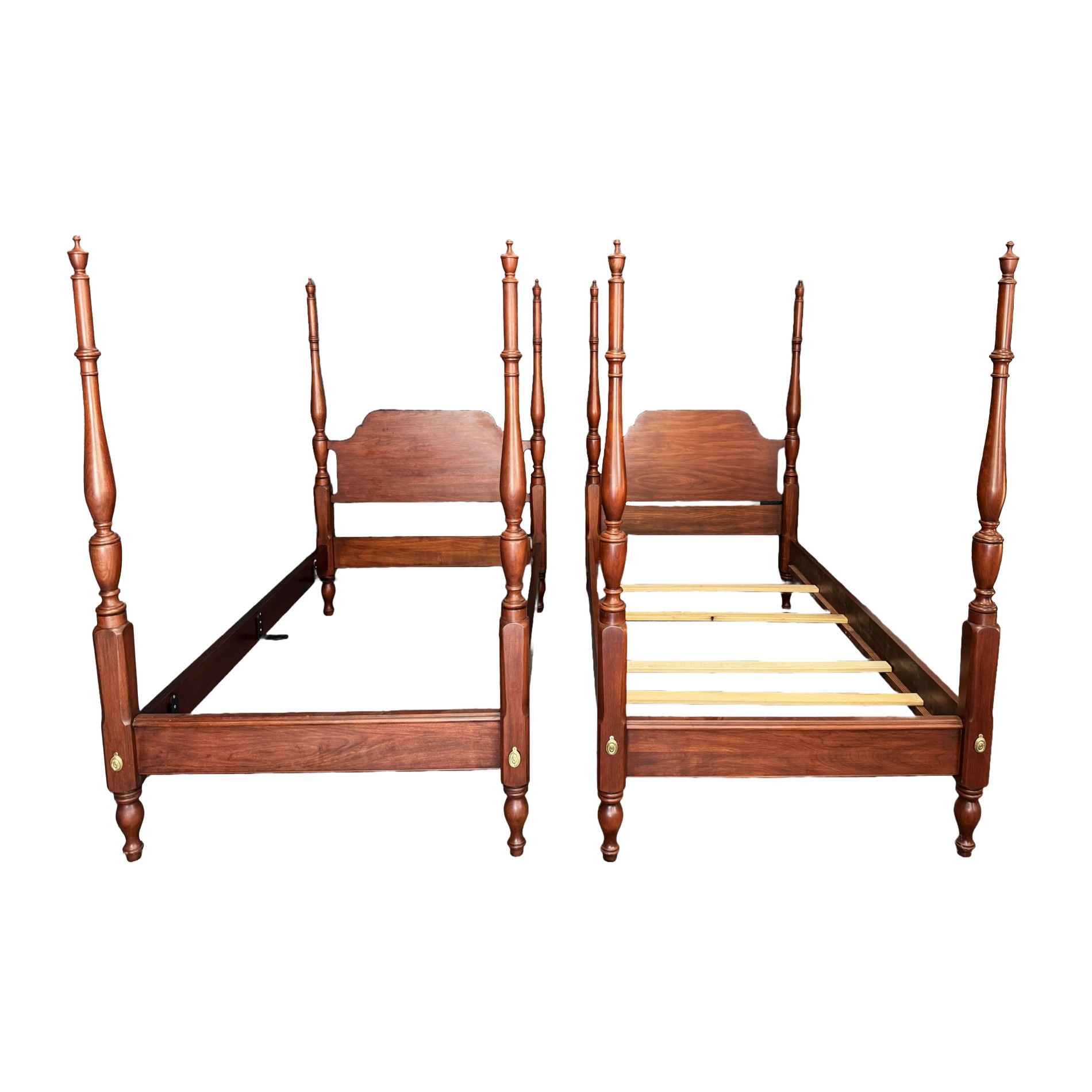 Pair of Henkel Harris Solid Cherry Twin Poster Bed Frames Pair of Henkel Harris Solid Cherry Twin Poster Bed Frames