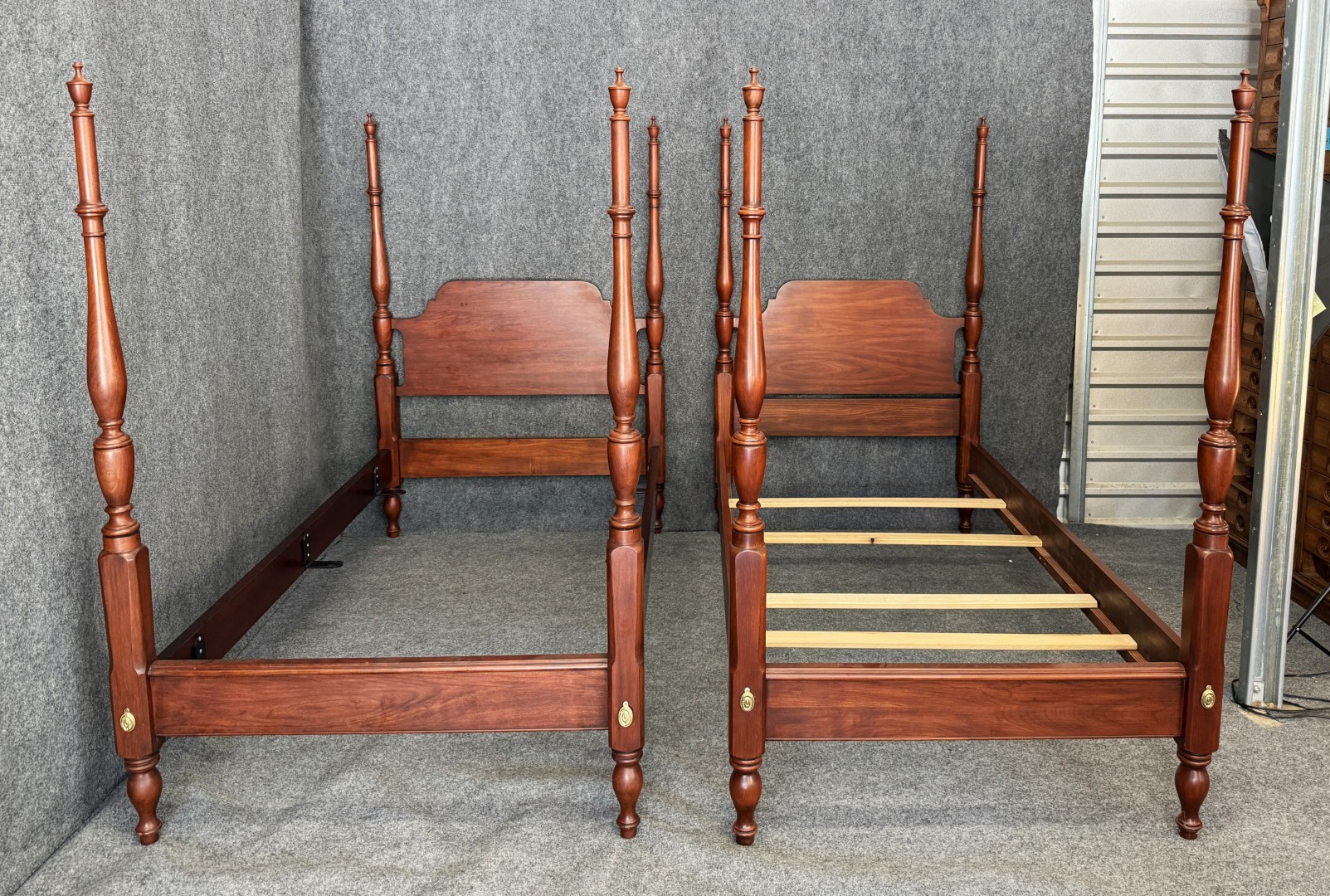 Pair of Henkel Harris Solid Cherry Twin Poster Bed Frames Pair of Henkel Harris Solid Cherry Twin Poster Bed Frames
