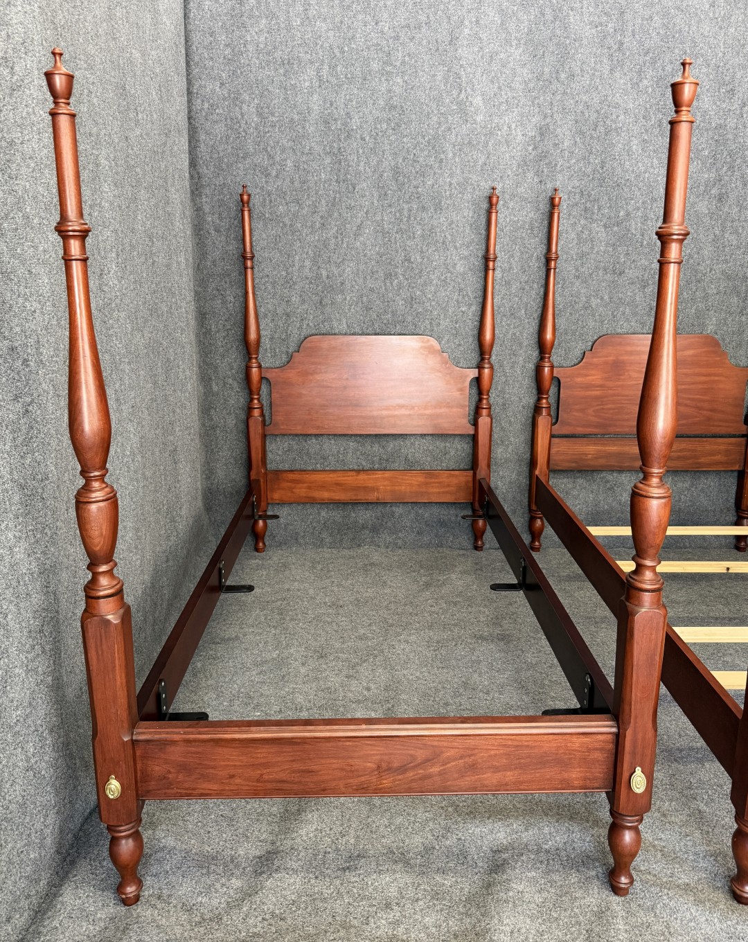 Pair of Henkel Harris Solid Cherry Twin Poster Bed Frames Pair of Henkel Harris Solid Cherry Twin Poster Bed Frames