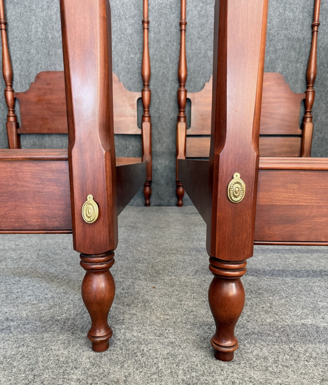 Pair of Henkel Harris Solid Cherry Twin Poster Bed Frames Pair of Henkel Harris Solid Cherry Twin Poster Bed Frames