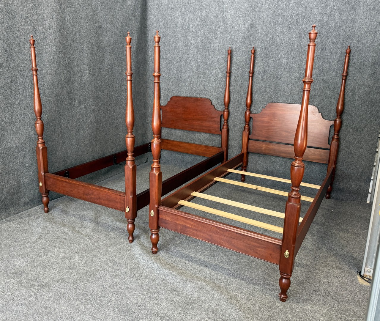 Pair of Henkel Harris Solid Cherry Twin Poster Bed Frames Pair of Henkel Harris Solid Cherry Twin Poster Bed Frames