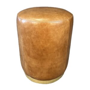 New Full Grain Leather Ottoman with Brass Base