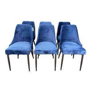 Set of 6 New Showroom Sample Blue Velvet Dining Chairs by Elements