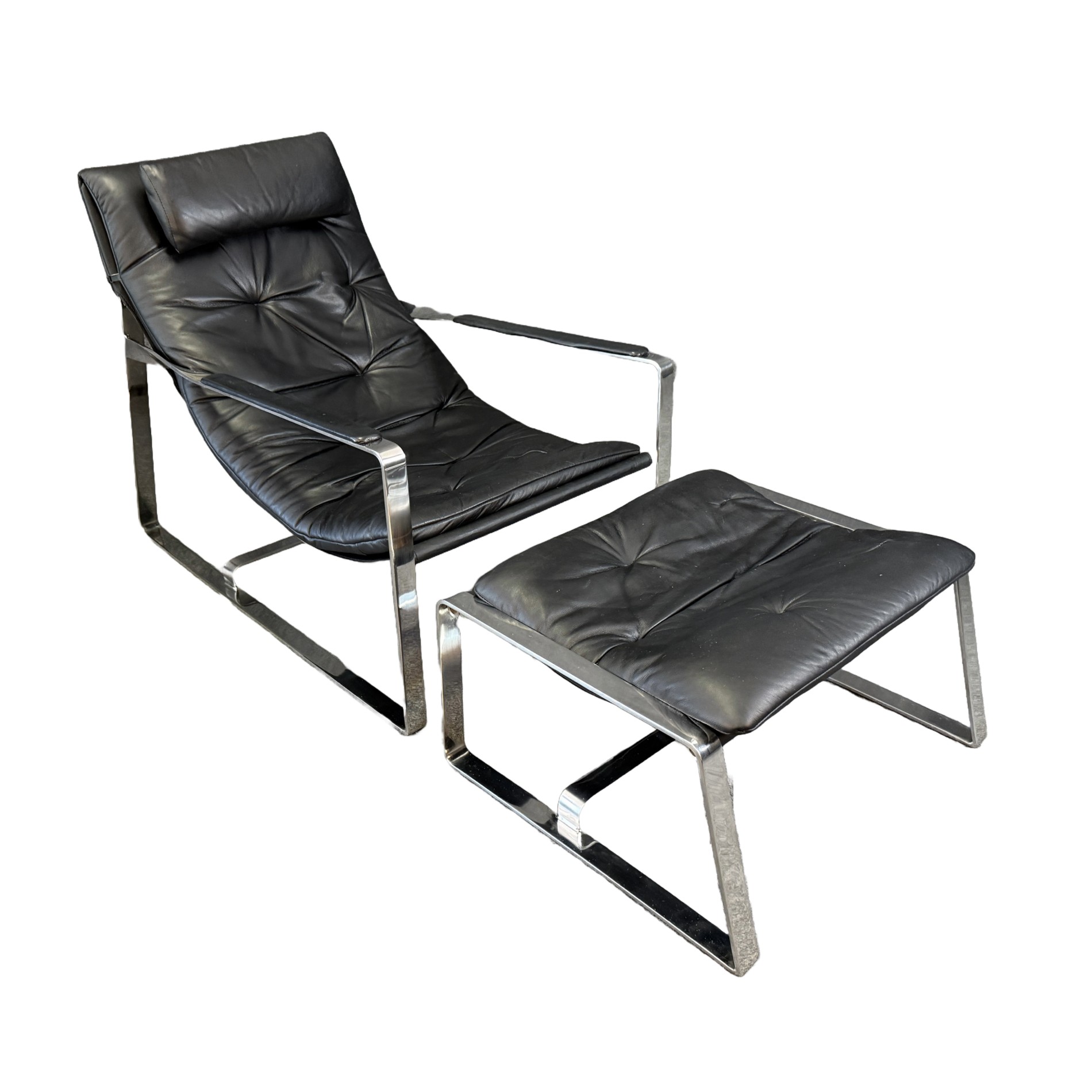 Ambiene Mid-Century Modern Style Black Leather Chair and Ottoman Ambiene Mid-Century Modern Style Black Leather Chair and Ottoman