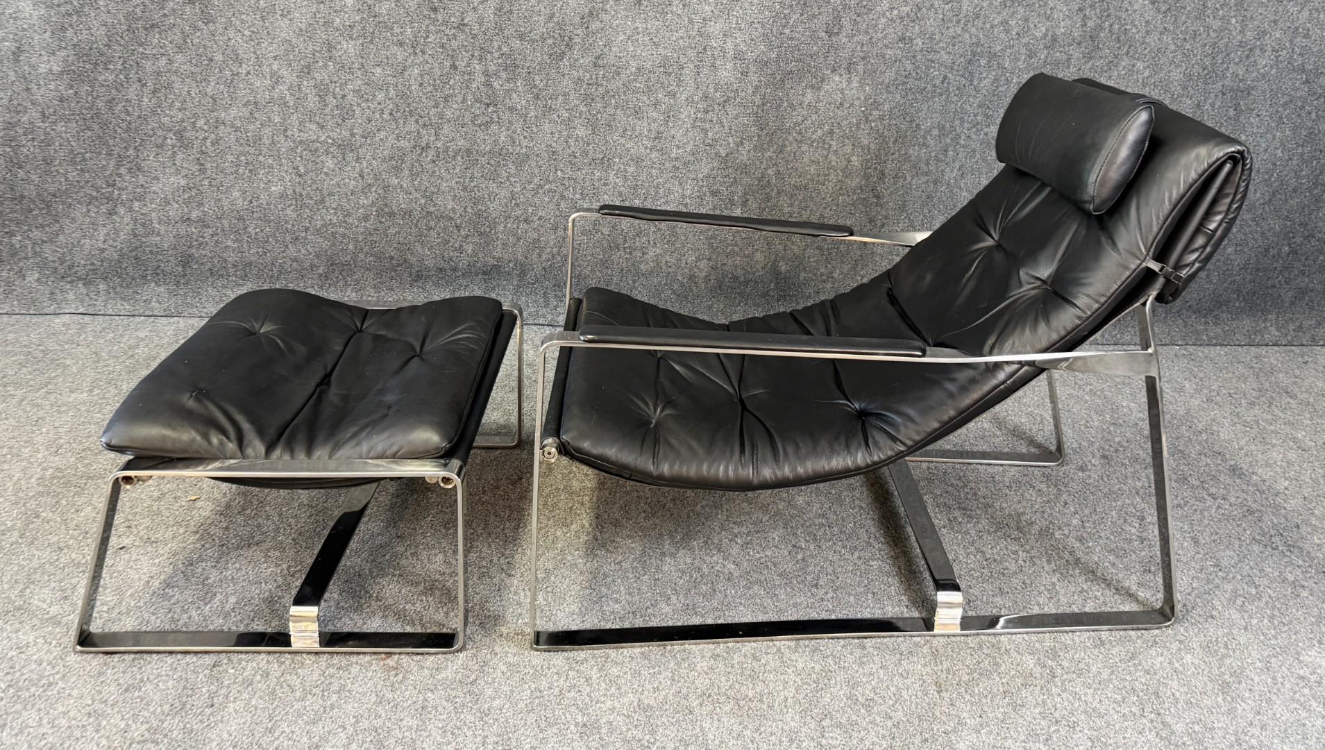 Ambiene Mid-Century Modern Style Black Leather Chair and Ottoman Ambiene Mid-Century Modern Style Black Leather Chair and Ottoman