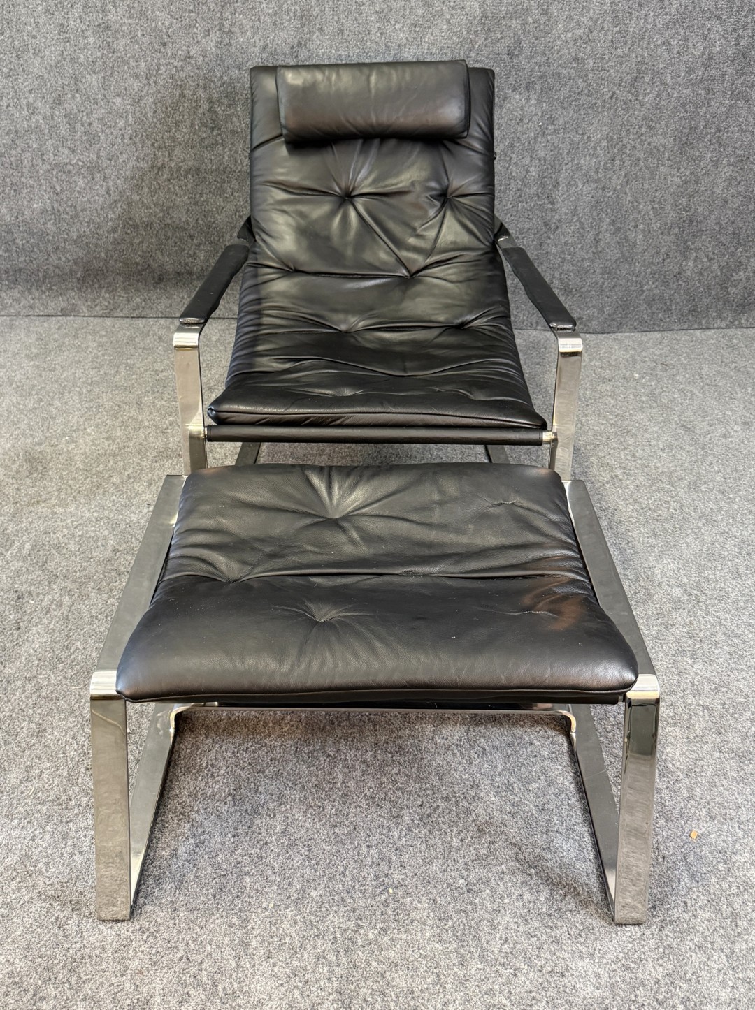 Ambiene Mid-Century Modern Style Black Leather Chair and Ottoman Ambiene Mid-Century Modern Style Black Leather Chair and Ottoman