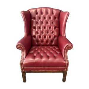 Tufted Red Leather Wingback Arm Chair Attributed to Ethan Allen