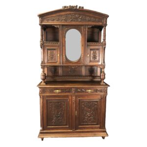 19th Century Heavily Carved Oak Court Cupboard with Mirror