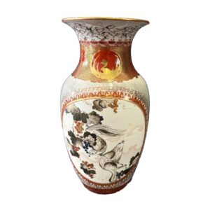 Early 1900's Kutani Style Porcelain Vase with Otters and Birds