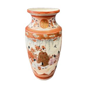 Early 1900's Japanese Kautani Porcelain Vase with Birds and Figures
